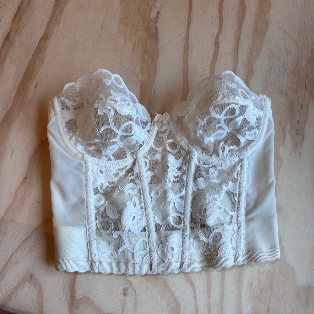 Vintage Victorias Secret Gold Label Lace Bustier Corset Top Ivory 34B ILGWU USA